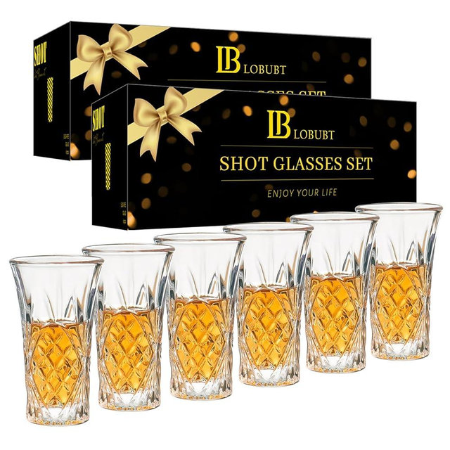 LOBUBT 2 oz Shot Glasses Set,12-Pack Shot Glass with Heavy Base Crystal Shot Glasses Bulk Small Glass Cups for Liqueur Spirits Bar Party Favor Housewarming Gift