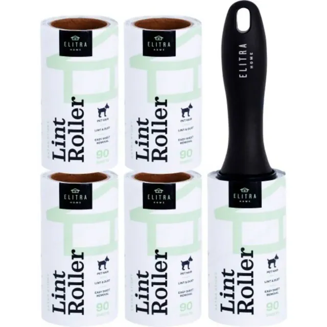 Elitra Lint Roller with Reusable Handle, Extra Sticky Pet Hair Remover with E-Z Peel Sheets - 90 Sheets with 4 Refills , Adhesive Roller