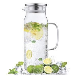 1.6 Liter 54 oz Glass Pitcher with Lid and Spout, Bivvclaz Glass Carafe Water Pitcher for Hot/Cold Water, Iced Tea, Drinks, Coffee, Juice and Homemade Beverage