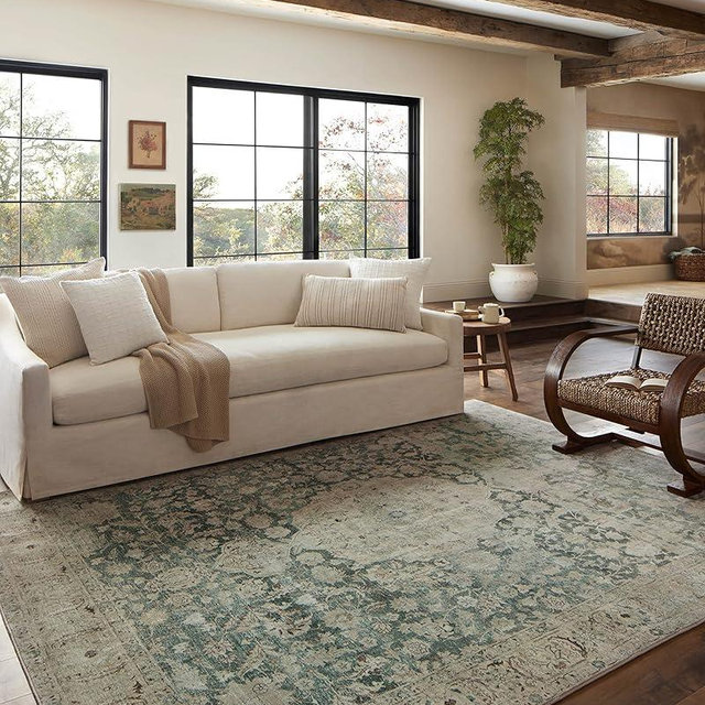Loloi Magnolia Home by Joanna Gaines Sinclair Collection SIN-05 Jade/Sand 7'-6" x 9'-6", .25" Pile Height, Machine Washable, Area Rug