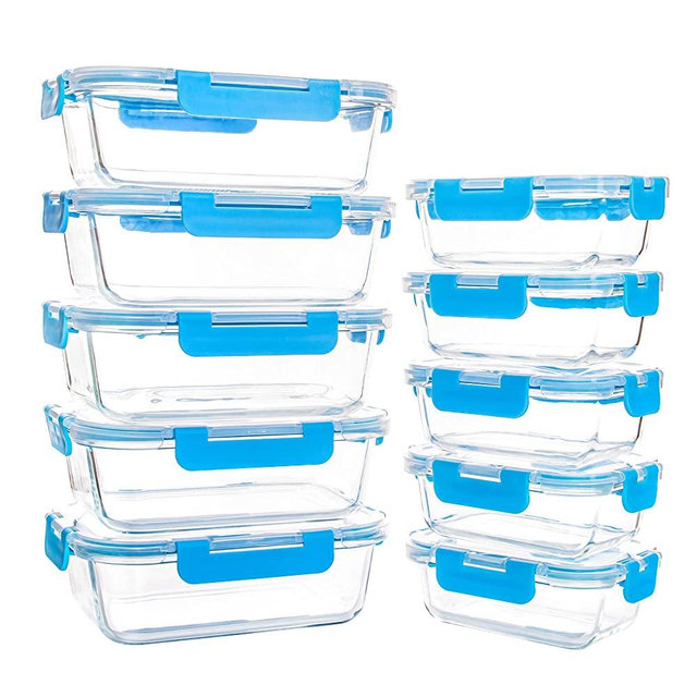 10 Pack Glass Food Storage Containers with Lids, Reusable Glass Meal Prep Containers for Lunch, Airtight Glass Tupperware Sets with Lids, Leak Proof, Microwave & Freezer Safe (34oz & 12oz)