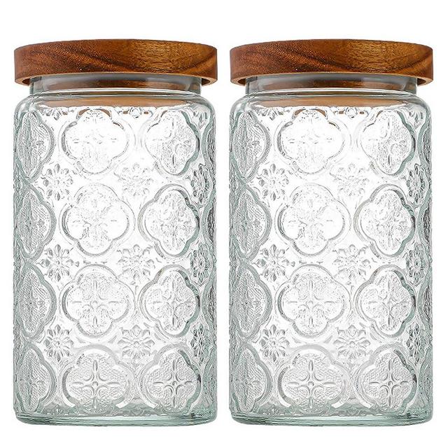 LODIKE 35oz/1000ml Glass Storage Jars with Nature Wood Lids, Airtight Food Storage Containers for Kitchen Organization, Large Capacity for Cookie, Pasta, Sugar, Flour, Cereal - Set of 2