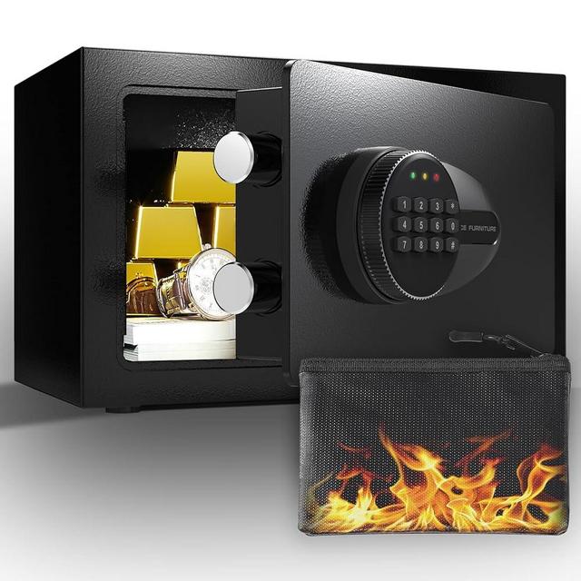 BONANO Small Safe, 0.5 Cubic Safe Box with Electronic Keypad and Fireproof Waterproof Bag, Small Safety Box for Money Cash Valuables, Dual Alarm System, Safes for Home Hotel Office
