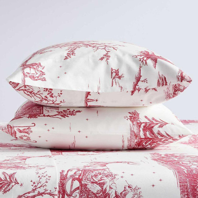 Red Santa Toile Organic Percale Pillowcases, Standard, Set of 2