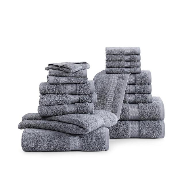 LANE LINEN Cotton Bath Towels for Bathroom - 18 PC Bathroom Towels Set - 4 Bathroom Towel Set, 6 Hand Towels for Bathroom, 8 Washcloths, Soft Turkish Towel Sets for Bathroom, Hotel Towels - Cool Grey