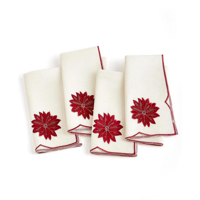 Homewear Poinsettia Ribbon Holiday Cutwork Set/4 Napkins 18x18"
