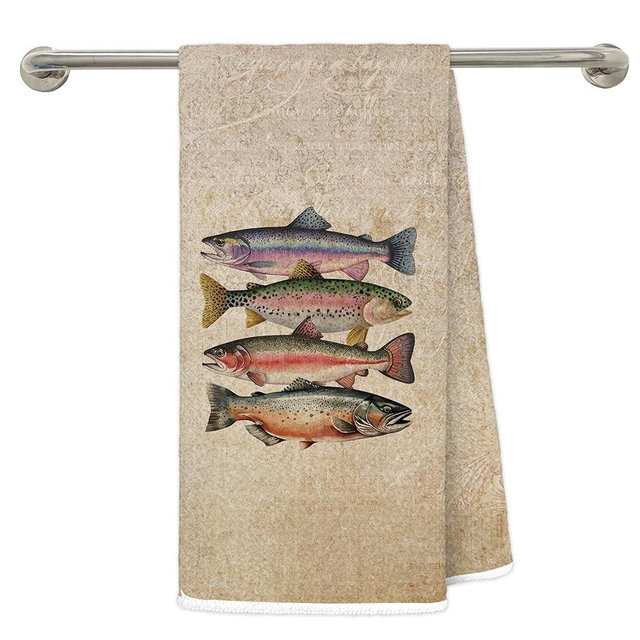 gsgfdshf Vintage Coastal Rainbow Trout Fish Kitchen Towels 16x24 in, Gifts for Fishing Lovers, Nautical Fish Decorative Hand Tea Dish Towels for Cabin Bathroom Kitchen