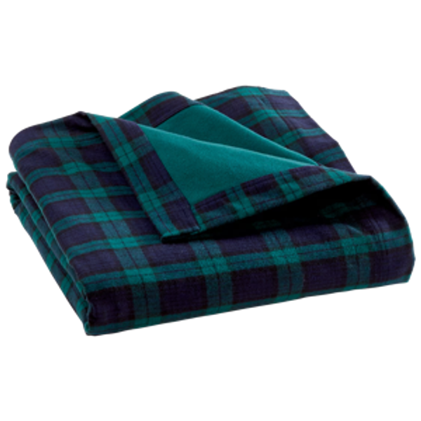 100% Cotton Double-Flannel Throw Blanket - Color: Green Plaid, 50"x60"