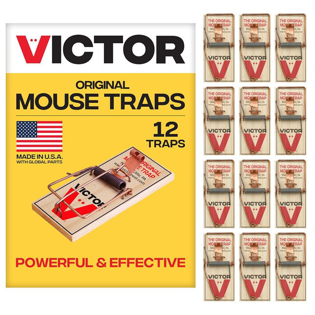Victor M150-12 Metal Pedal Snap Mouse Traps - 12-Pack FSC Certified Wood, Indoor Mice Control Pest Elimination, Reusable Wooden Snap Traps for Home Rodent Killer Control