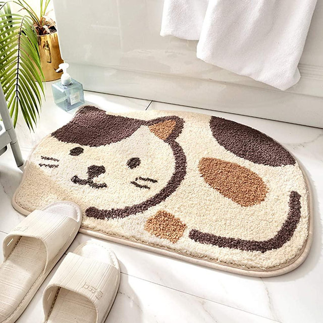 Ankah Shower, Tub, Bath Mat, Bathroom Rug, Non-Slip, Absorbent, Soft Mat for Bathroom, Adorable Design Cat-Picture Bath Mat Door Mat Dry Carpet |18" x 26"| Beige