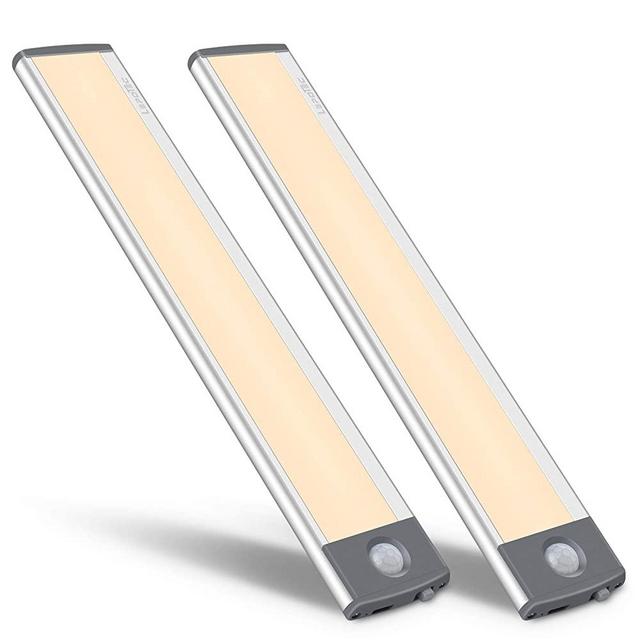 30-LED Motion Sensor Cabinet Light,Under Counter Closet Lighting, Wireless USB Rechargeable Kitchen Night Lights,Battery Powered Light,Uniform Light for Wardrobe,Cabinet,Cupboard（Warm Light）-2Pack