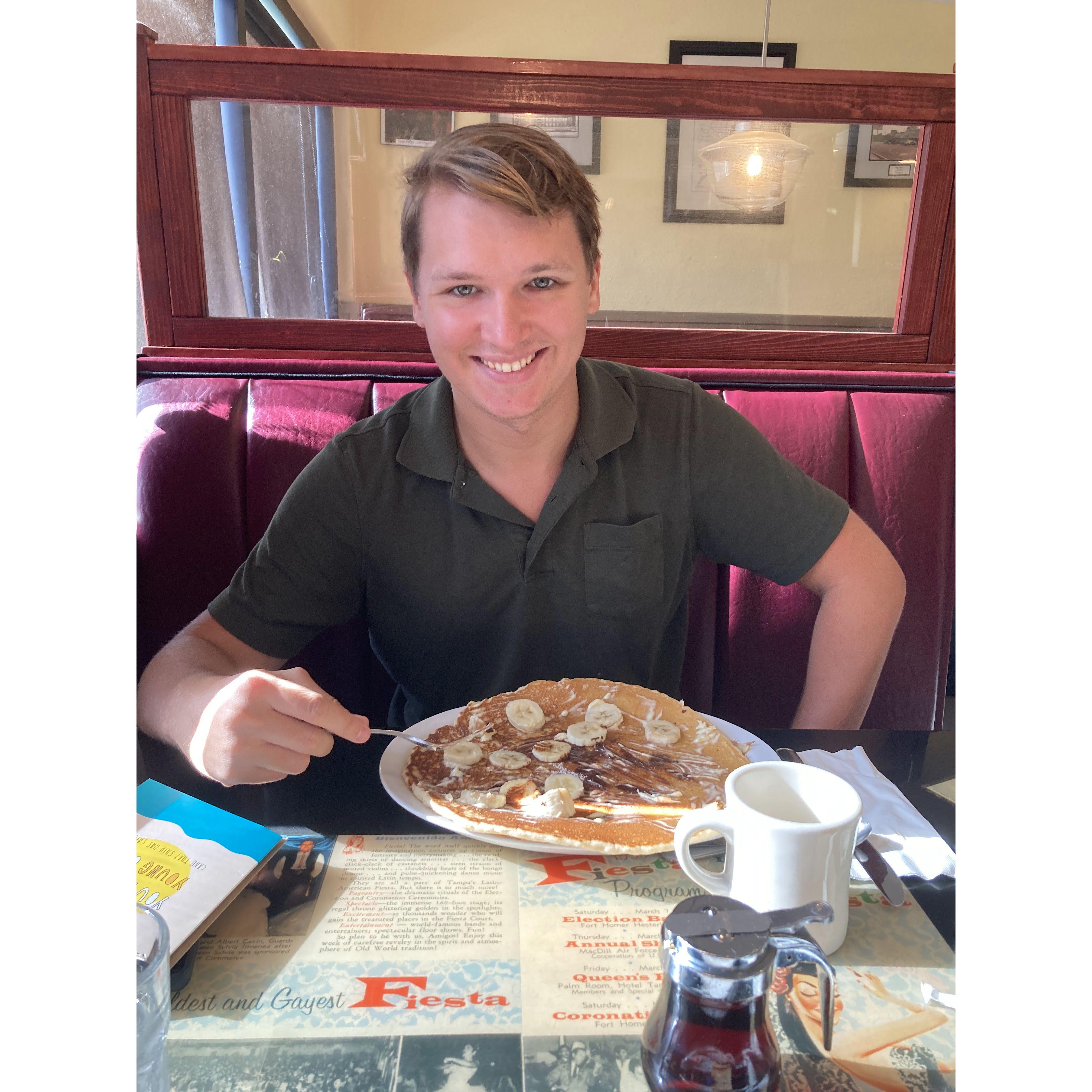 Kasey and Audrey's favorite breakfast spot is a local diner called Trip's. They're known for their hubcakes - pancakes the size of hubcaps.