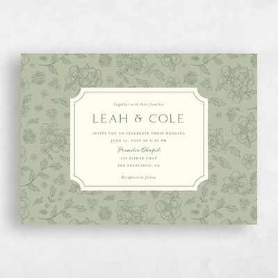 Olive Sage, Green Wedding Invitation - Selindra Landscape