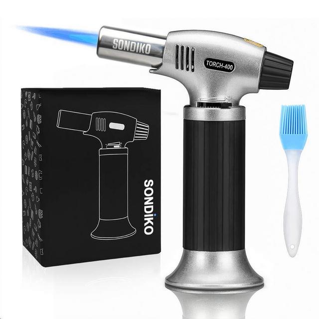 Sondiko Butane Torch, Culinary Torch Refillable Kitchen Butane Torch Lighter with Safety Lock and Adjustable Flame for Desserts, Creme Brulee, BBQ and Baking(Butane Gas Not Included)