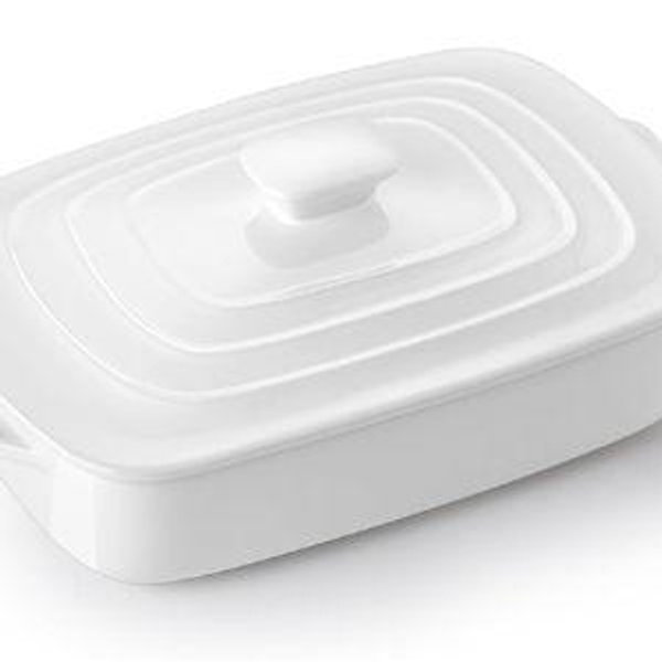 Large Ceramic Casserole Dish with Lid - White