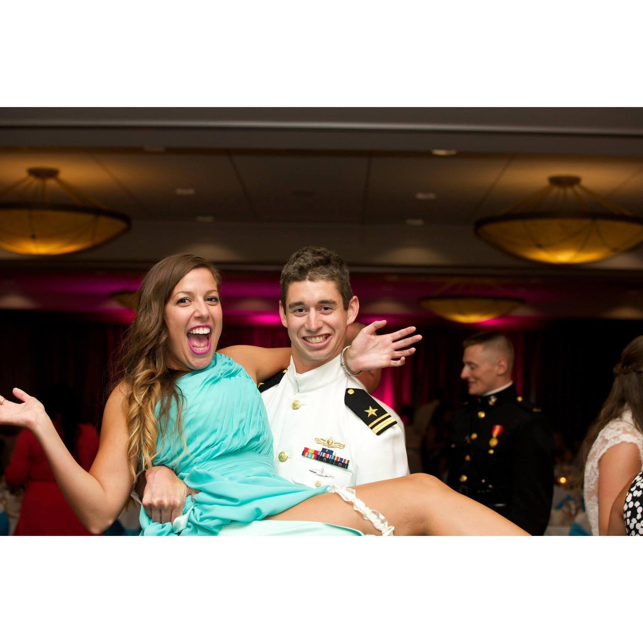The day we first met at our best friends wedding. I caught the bouquet and Kevin caught the garter.