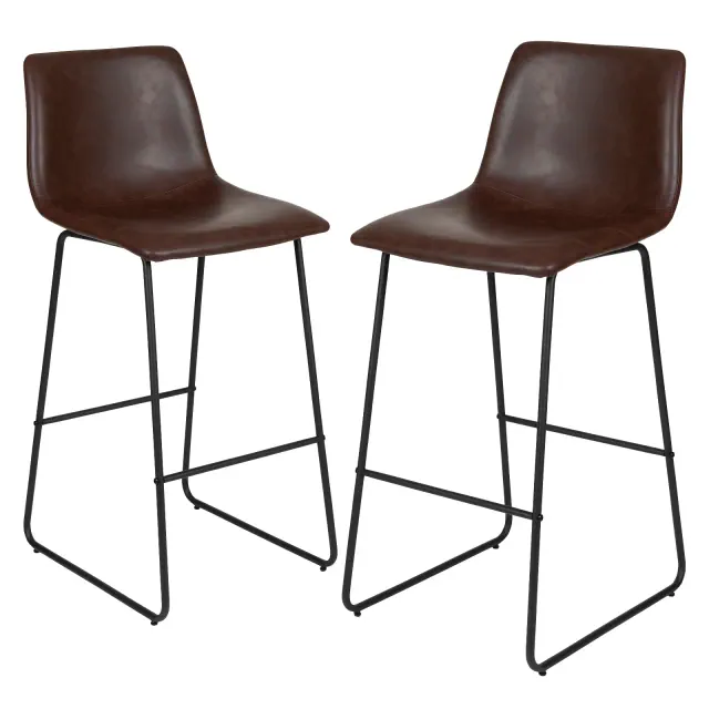 Emma and Oliver Set of 2 Kitchen Bar Height Stool - 30 Inch Dark Brown LeatherSoft Barstool