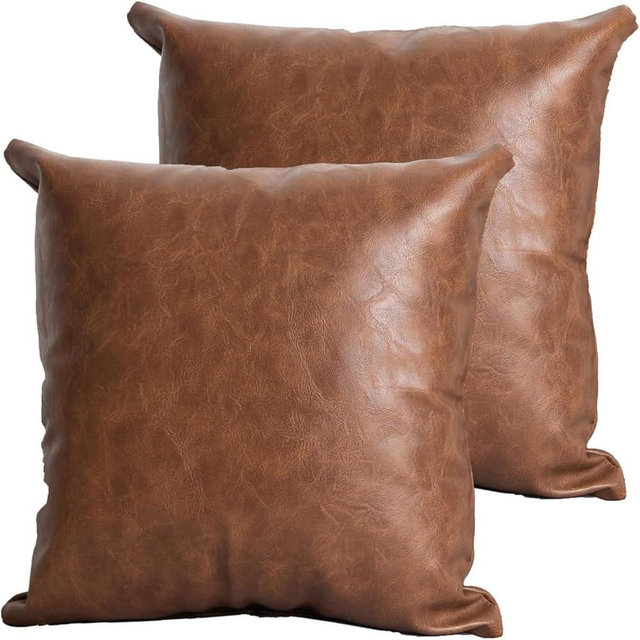 TOMWISH Artificial Leather Pillow Case 18X18 Inch Set of 2 Brown Decorative Modern Throw Pillow Covers for Bedroom Living Room Sofa Car Cushion Cover