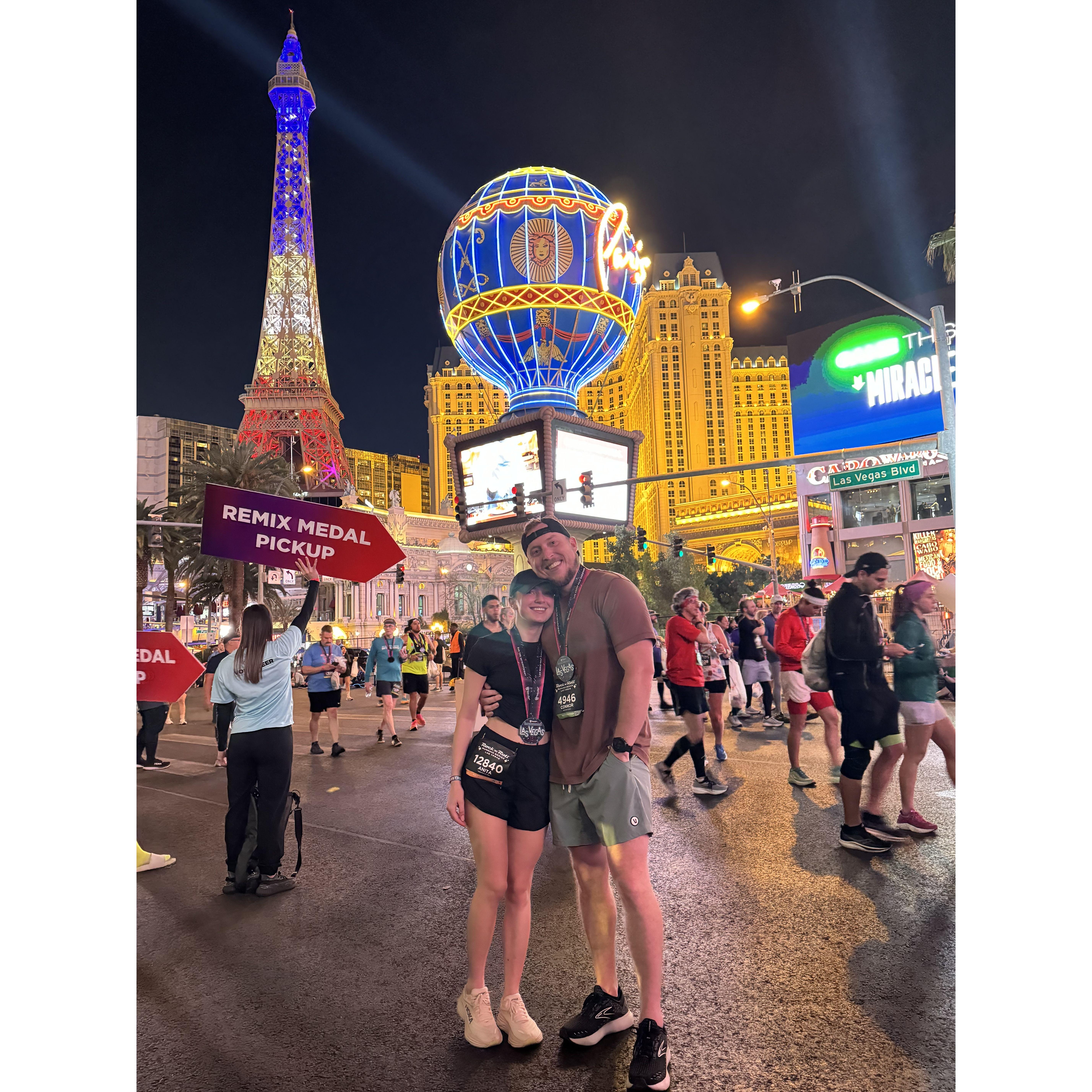 On our first date, we signed up for a half marathon together. We ran it in Vegas, and the rest is history.