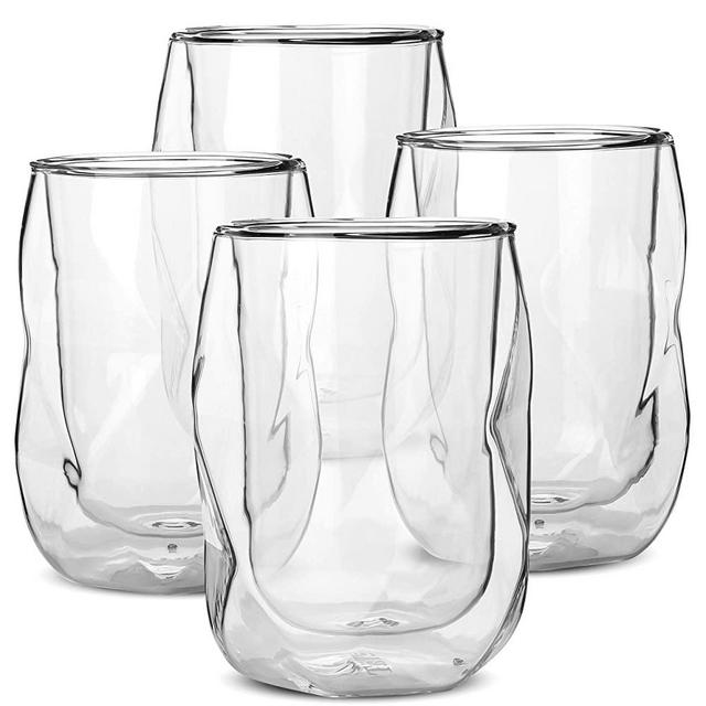 BTaT- Insulated Coffee Mug, Double Wall Glass, Diamond Shape, Set of 4 (12oz, 350ml), Coffee Cups, Tea Cups, Latte Cups, Glass Coffee Mug, Coffee Glass, Latte Mug, Clear Mugs, Glass Tea Mugs