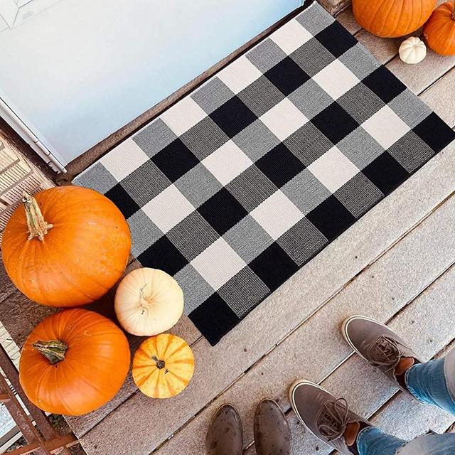 Buffalo Plaid Rug 24 x 36 Inch for Layered Hello Door Mats Washable Black and White Checked Indoor or Outdoor Rugs Carpet for Front Door Entryway