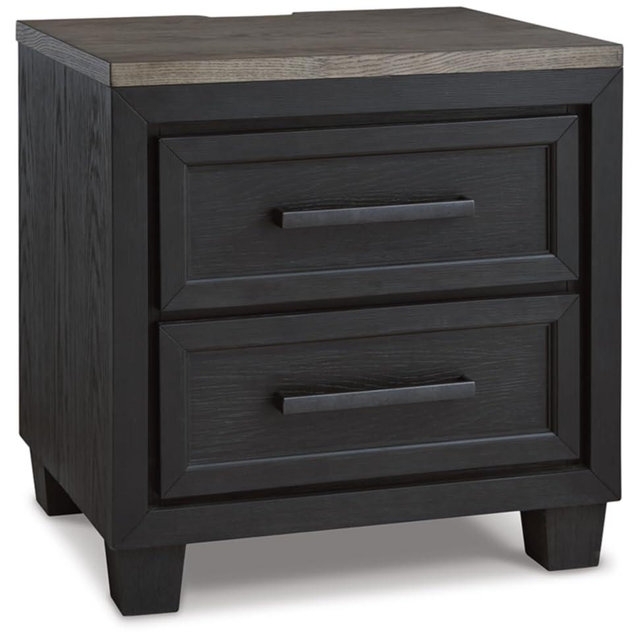 Signature Design by Ashley Foyland Modern Nightstand with 2 Drawers and USB Ports, 26.88" Tall, Dark Brown
