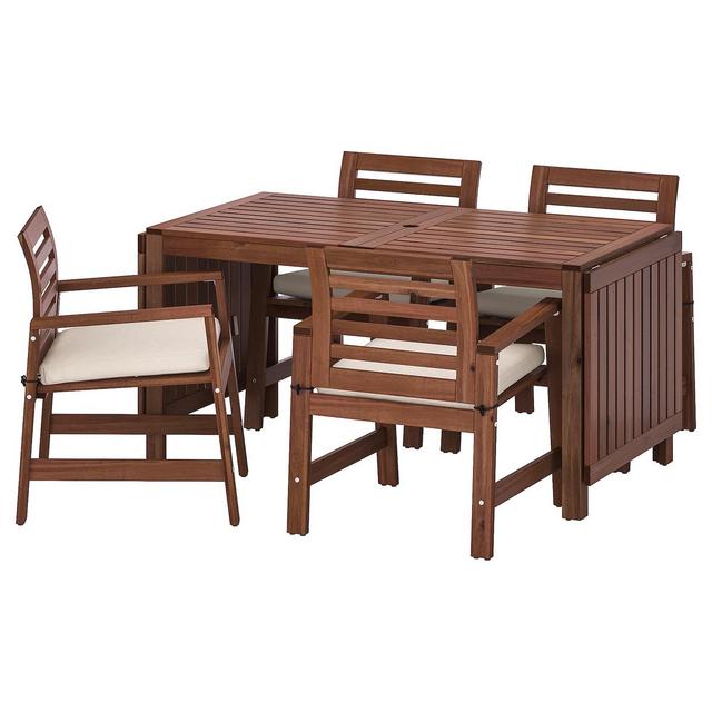 ÄPPLARÖTable and 4 armchairs, outdoor, brown stained/Frösön/Duvholmen beige