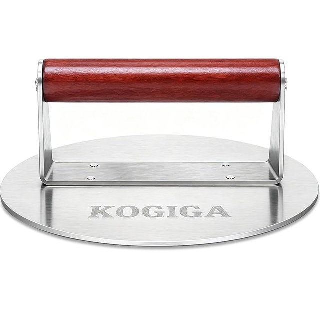 KOGIGA Smash Burger Press 2.5LB Heavy Duty - 8.5 Inch Stainless Steel Burger Smasher Tool with Wood Handle - Professional Grill Press & Steak Weight for Griddle, Perfect Smashburgers, Bacon, Panini