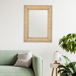 Rectangle Framed Wall Mirror with Rattan Detail