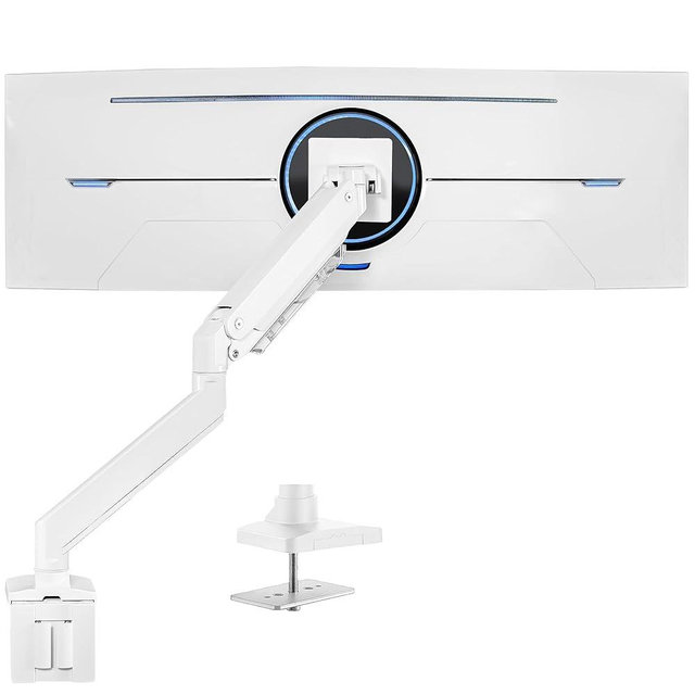 VIVO Premium Aluminum Heavy Duty Monitor Arm for Ultrawide Monitors up to 49 inches and 33 lbs, Single Desk Mount Stand, Pneumatic Height, Max VESA 100x100, White, STAND-V101G1W