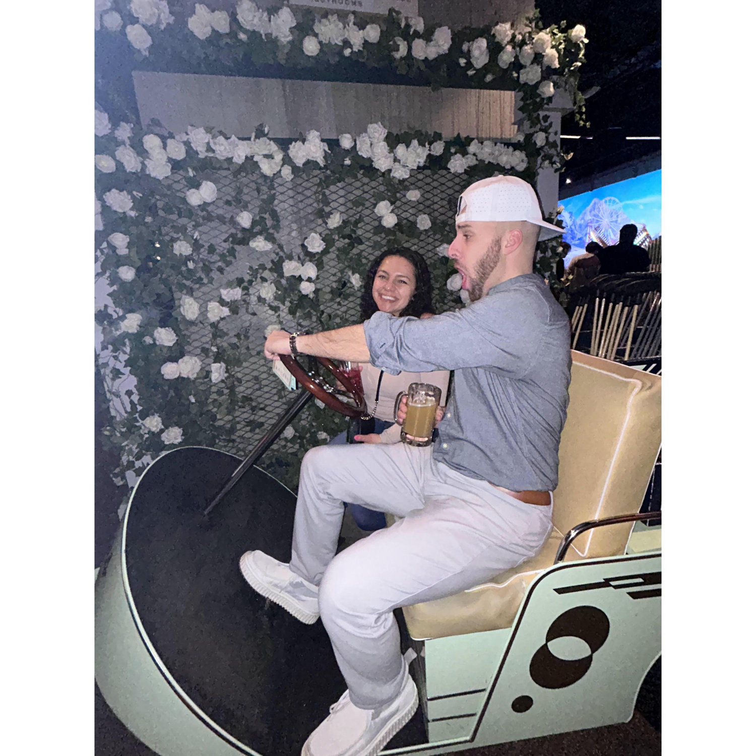 02/08/25 Watch out for this crazy driver! Indoor mini golf in NYC. Peter still thinks that Thalia "stretched" the score on the scorecard.