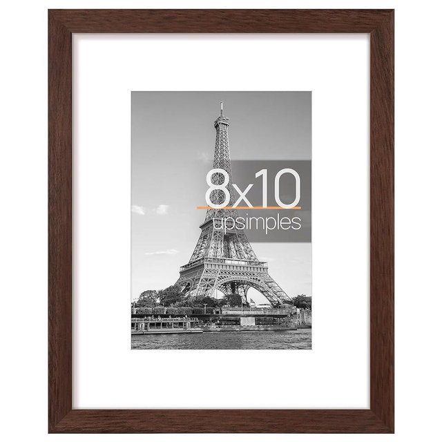 upsimples 8x10 Picture Frame, Display Pictures 5x7 with Mat or 8x10 Without Mat, Wall Hanging Photo Frame, Brown, 1 Pack