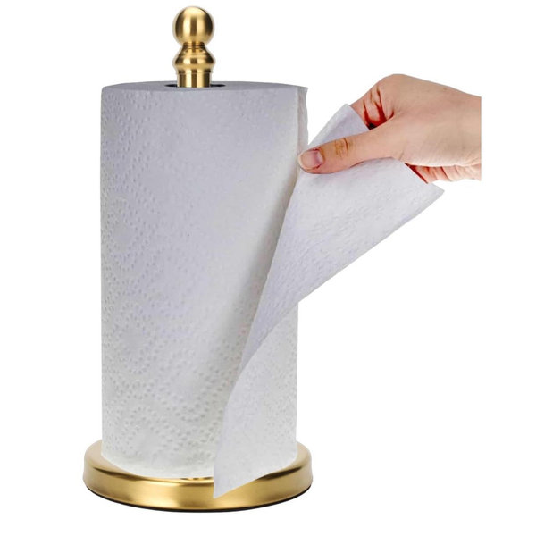 Gold Paper Towel Holder Countertop, Standing Paper Towel Roll Holder for Kitchen Bathroom, with Weighted Base for One-Handed Operation (Gold)