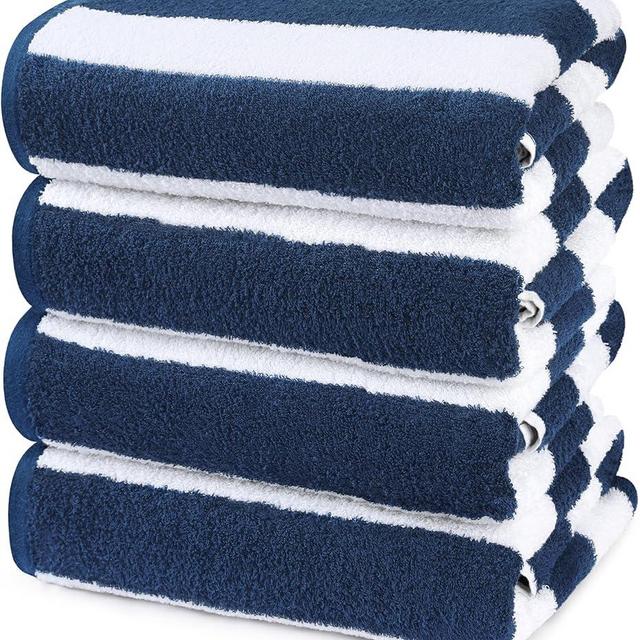 Utopia Towels 4 Pack Cabana Stripe Beach Towel, 30 by 60 Inches, Oversized 100% Ring Spun Cotton Pool Towels, Highly Absorbent Quick Dry Bath Towels for Bathroom, and Swim, Blue