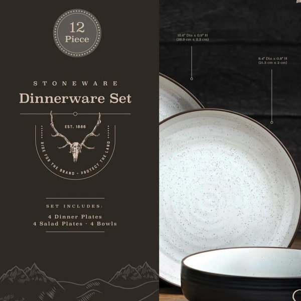 Yellowstone 12-Piece Ceramic Dinnerware Set, Beth Collection
