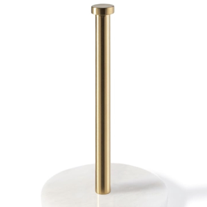 African Genuine Marble Paper Towel Holder Countertop, 6" Stone Base Gold Rod Paper Towel Holder Stand for Kitchen Storage, for Standard or Jumbo-Sized Rolls