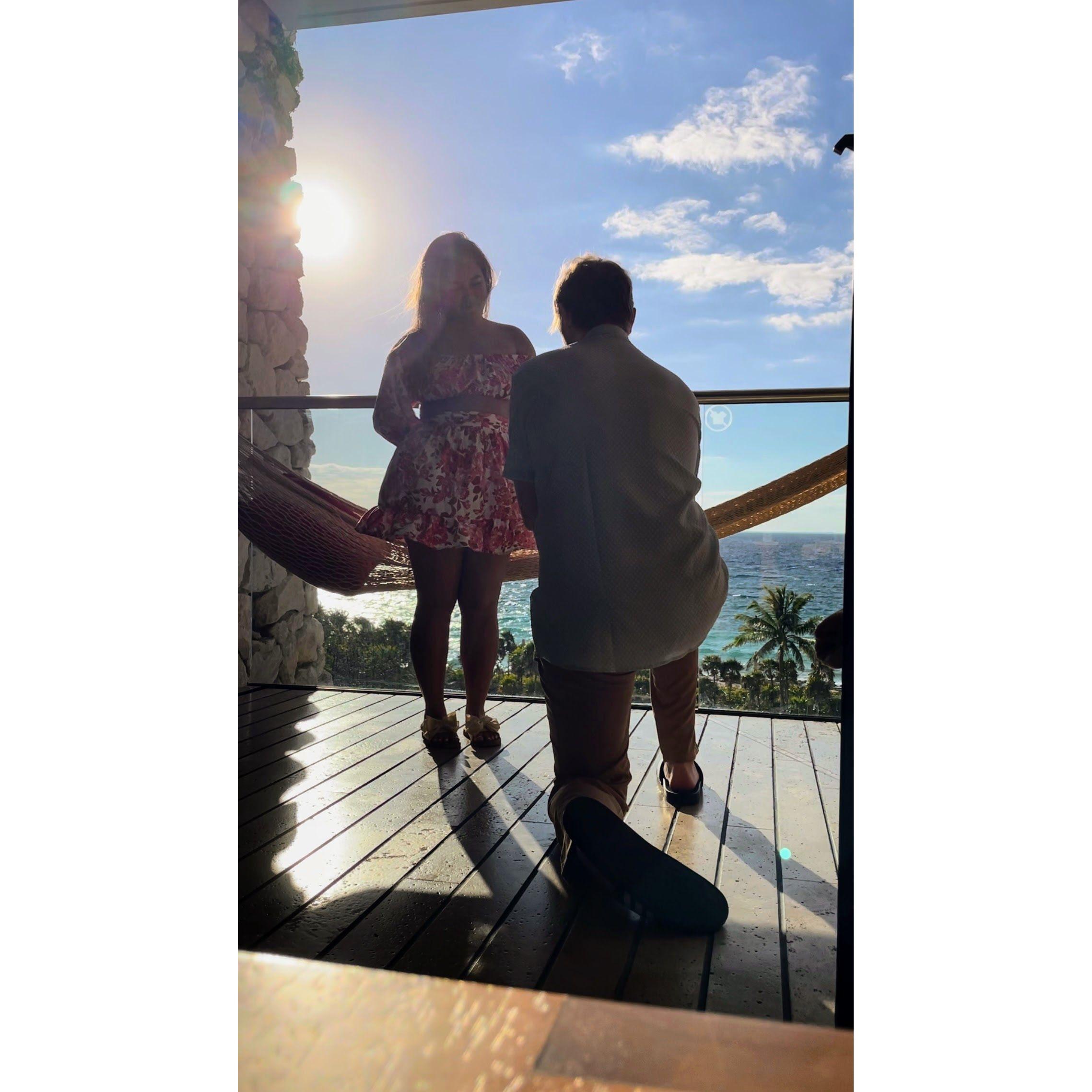 Him popping the question in Mexico in February of 2024.