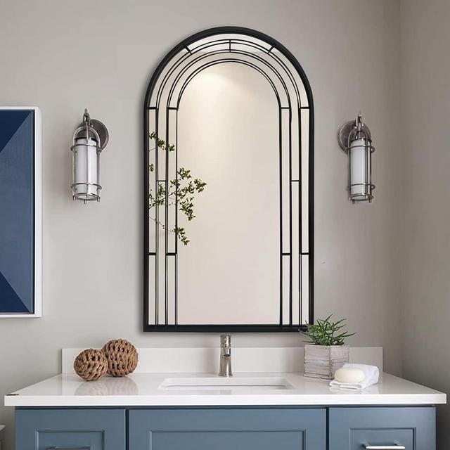 ietat Arch Wall Mirror for Vanity 20" x 36", Black Aluminum Alloy Frame Window Decor Bathroom Mirror for Entryway Living Room Bedroom Wall Decor
