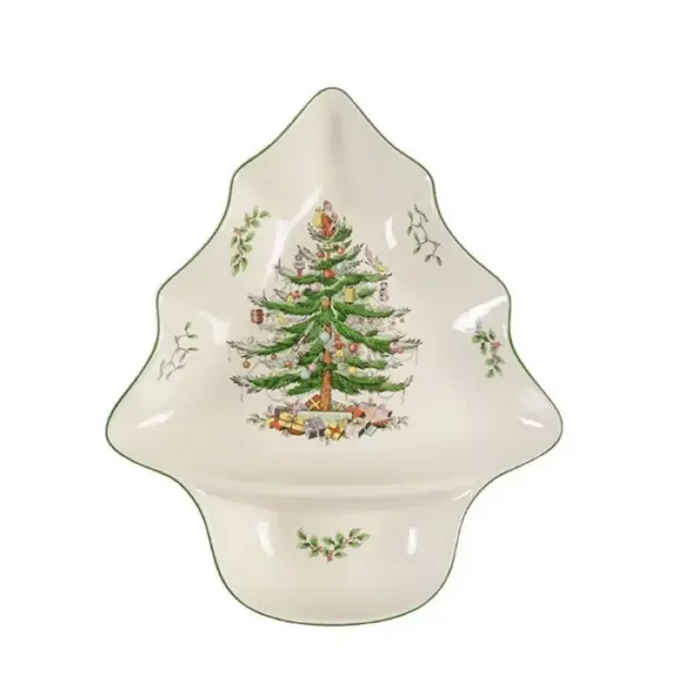 Spode Christmas Tree Chip and Dip Tray 14 Inch Tree Shaped Dish, Made of Earthenware