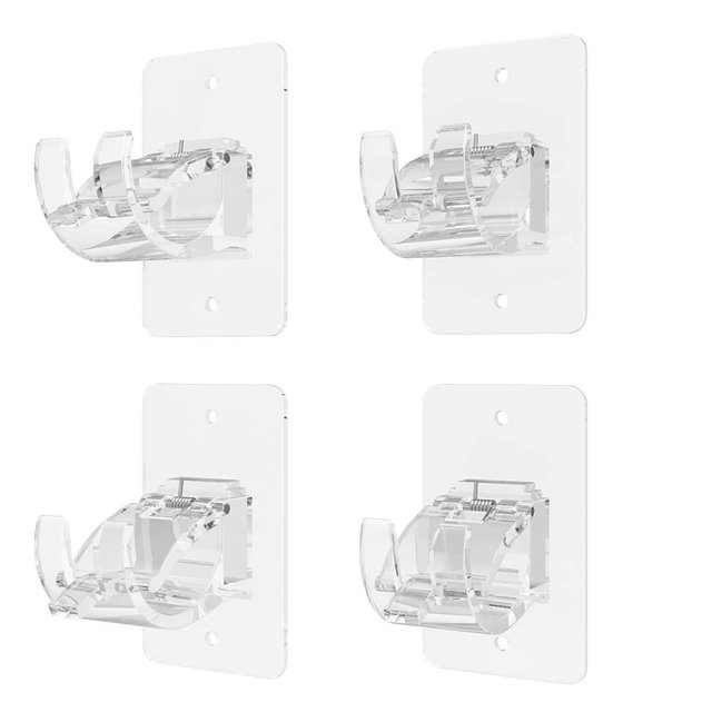4 Pieces Self Adhesive Curtain Rod Bracket, Universal Plastic Curtain Rod Holders, No Drill Curtain Rod Brackets Curtain Rod Hooks for Bathroom, Bedroom, Livingroom, Kitchen (Transparent)