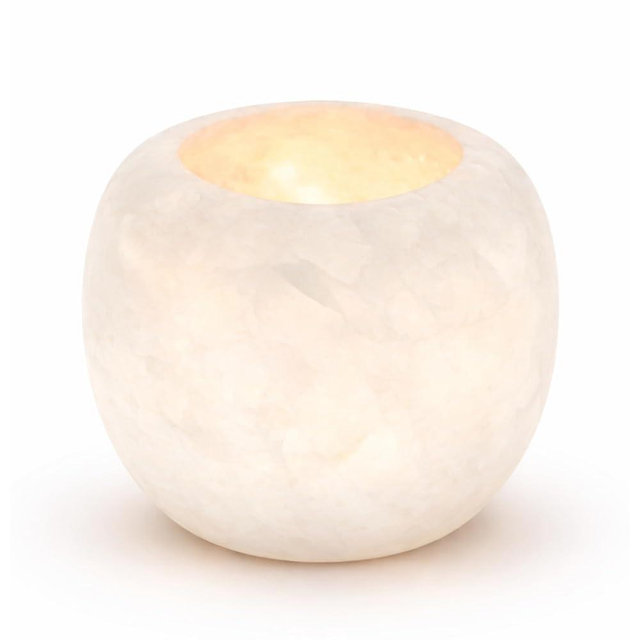Single White Alabaster Candle Holder - Egyptian Tealight and Votive Candles Holders with Amber Glow for Home Décor - Natural Stone Soothing Tranquil
