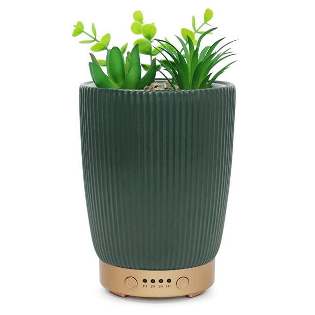 Earnest Living Essential Oil Diffuser Ceramic Artificial Succulent Plants Potted Diffuser 100 ml for Lavender Essential Oils Timers Night Lights and Auto Off Humidifier Aromatherapy Diffusers for Gift