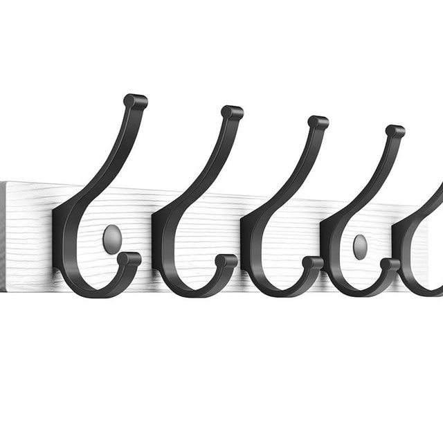 Optish Coat Rack Wall Mount, 16.5 Inches Wood Coat Hooks Wall Mount, Wall Coat Rack with 5 Hooks, Hat Rack Wall Hooks for Hanging Coat, Bag, Towel (1Pack, White)