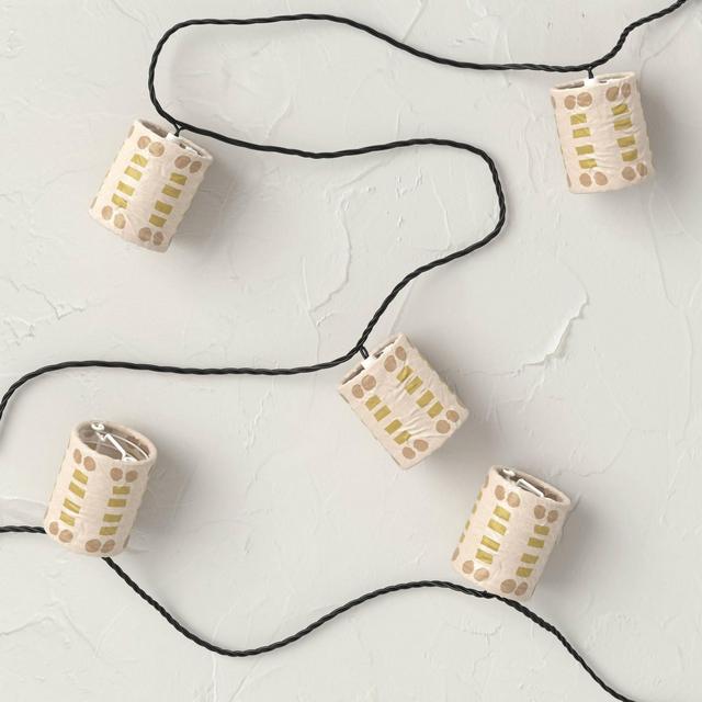 10ct Indoor/Outdoor Incandescent Mini Bulbs with Nylon Cylinder Lanterns String Lights Brown - Opalhouse™ designed with Jungalow™