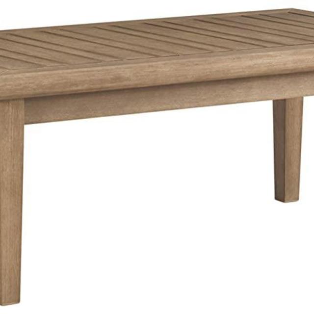 Signature Design by Ashley Gerianne Outdoor Rectangular Eucalyptus Wood Slat Top Coffee Table, Beige