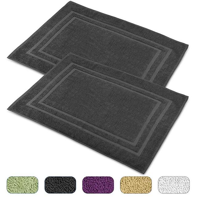Talvania Bath Mat Floor Towel for Bathroom – 23” x 32” Banded Rug - 100% Ring Spun Cotton – Highly Absorbent Machine Washable – 2 Pack Charcoal Gray Non Slip Mats – Shower Spa Hotel