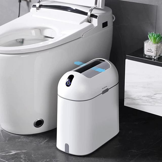 JUDRDO Touchless Bathroom Trash Can with Lid|Kitchen Garbage Cans with Automatic Lid|Motion Sensor Trash Bin for Bedroom|Butterfly Slide away Lid 4.6 Gallon Wastebasket, Suitable for Office, RV, White