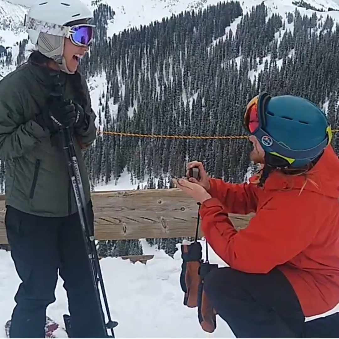 Philip's proposal on top of Lift 6 at Taos Ski Valley, New Mexico. She said yes!