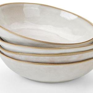 famiware Large Pasta Bowls Set of 4, Ocean Round 8.5" Pasta Serving Bowl Large Dinner Bowls, Kitchen Bowl Set, Microwave and Dishwasher Safe, Scratch Resistant, Cappuccino White