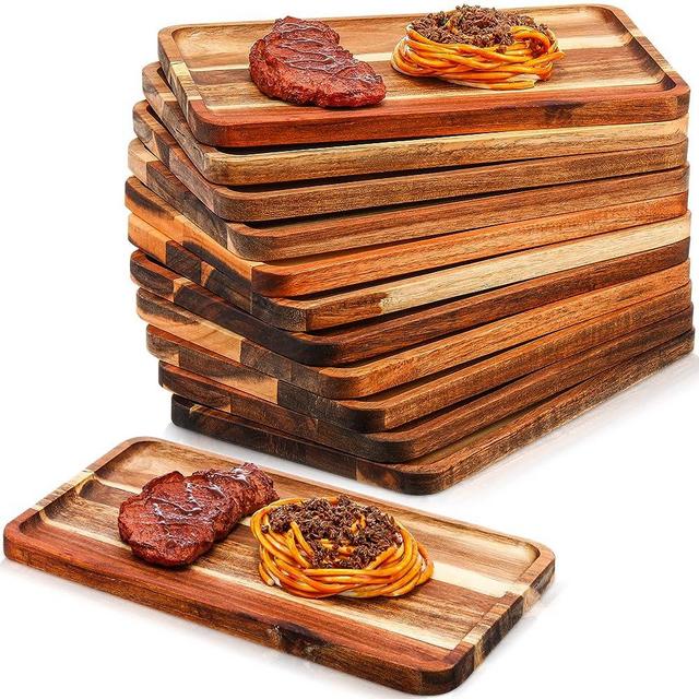 Roshtia 12 Pcs Acacia Wood Serving Tray Rectangular Wooden Serving Platter Dinner Plates Appetizer Platter Wood Boards Cheese Charcuterie Board for Food Vegetable, Charcuterie, Appetizer, 8'' x 12''